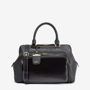 DKNY Mixed Material Black Leather Satchel